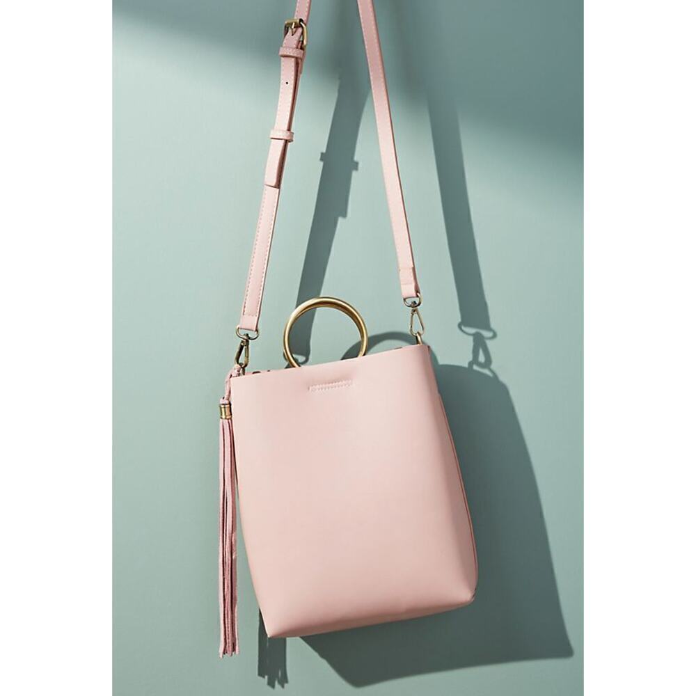 Anthropologie Pink Faux Leather Crossbody Purse Handbag Circle Handle Bag